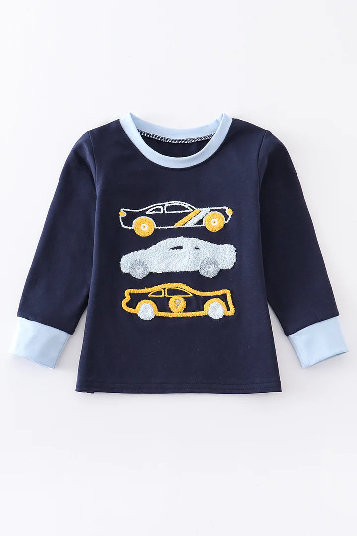 Navy Racing French Knot Long Sleeve