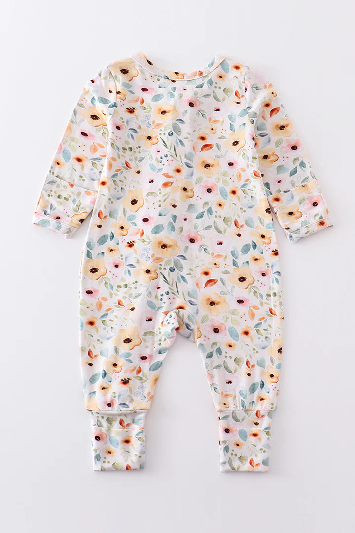 Neutral Floral Bamboo Zipper