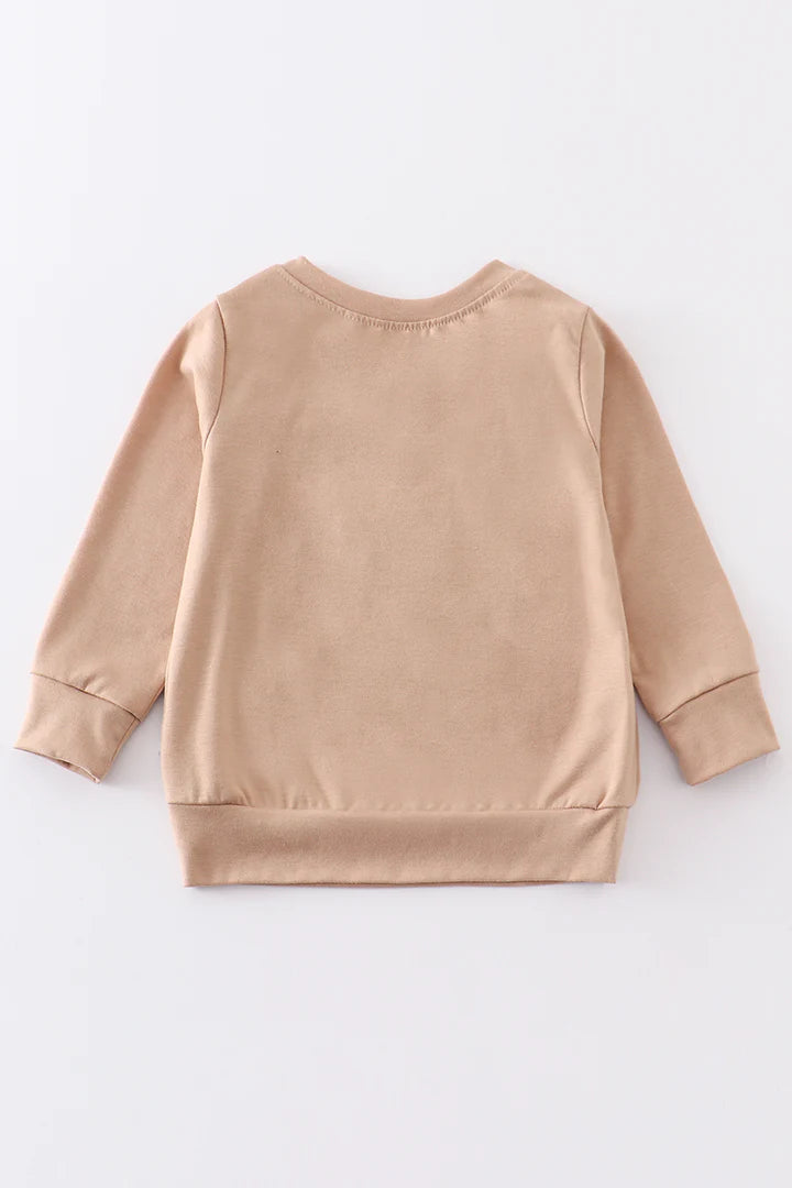 Brown Highland Cow French Knot Long Sleeve