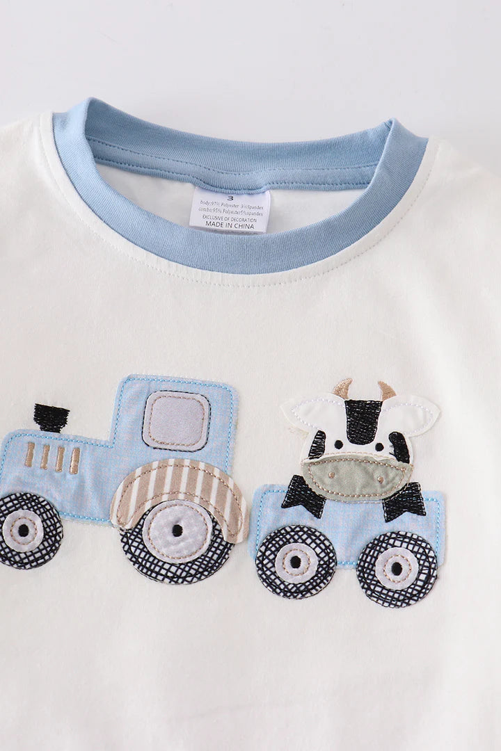 Blue Tractor Applique Set