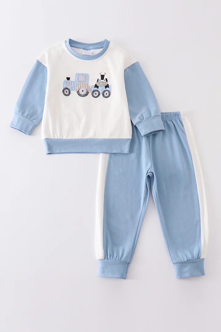 Blue Tractor Applique Set