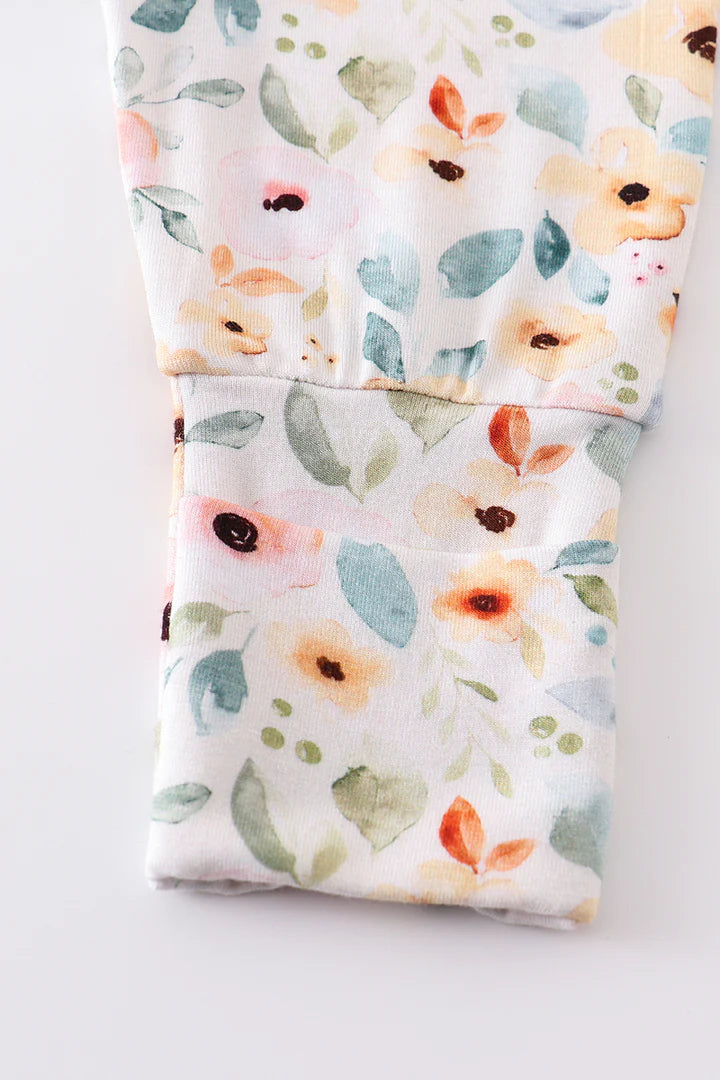 Neutral Floral Bamboo Zipper