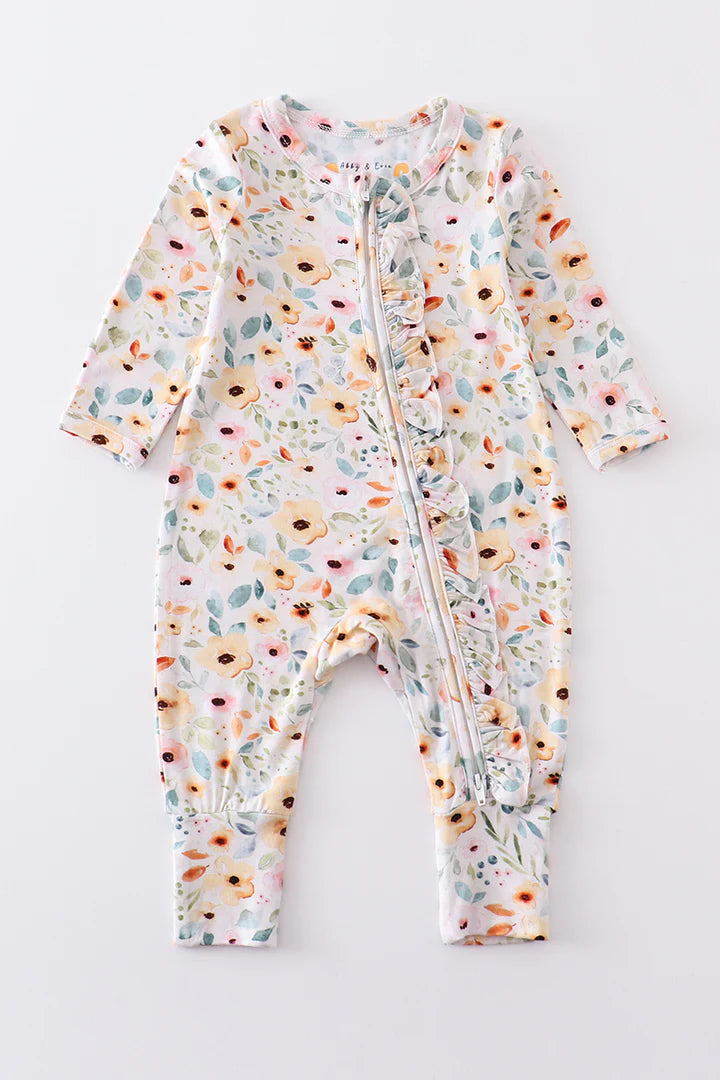 Neutral Floral Bamboo Zipper