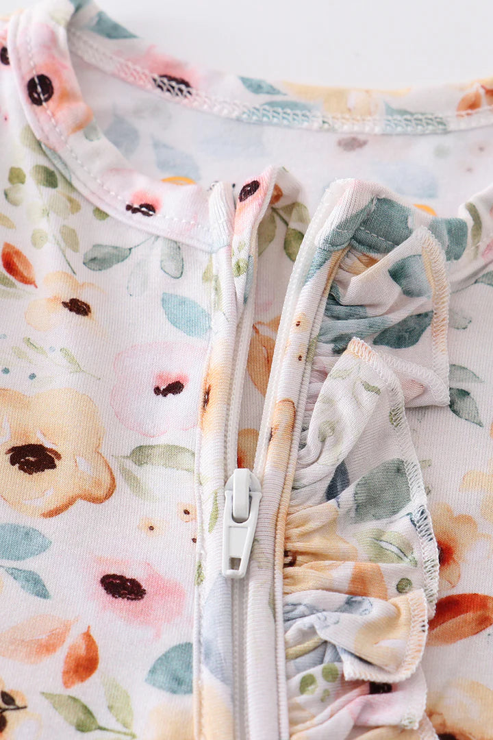 Neutral Floral Bamboo Zipper